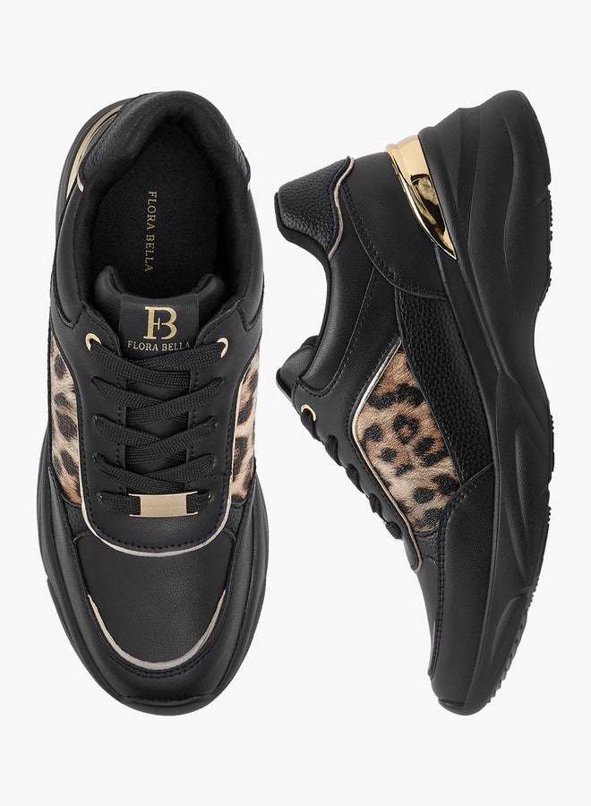Women's Animal Print Sneakers with Lace-Up Closure and Chunky Heels