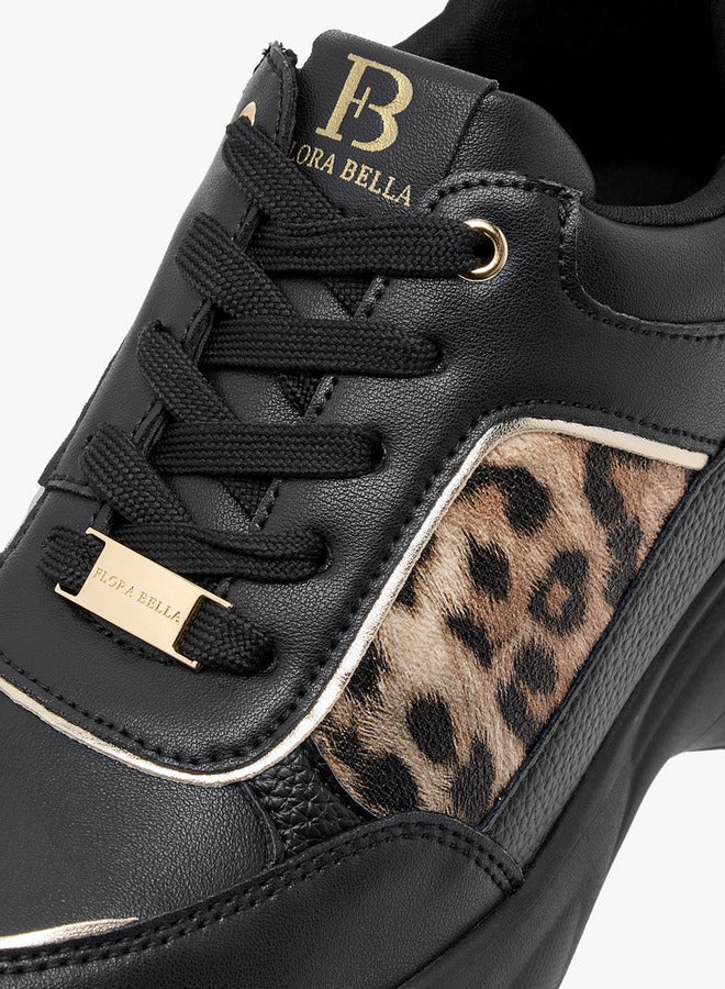 Women's Animal Print Sneakers with Lace-Up Closure and Chunky Heels
