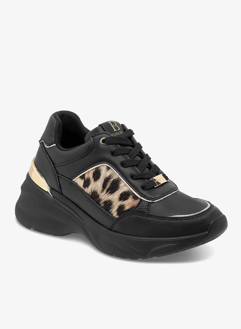 Flora Bella By Shoexpress Women's Animal Print Sneakers with Lace-Up Closure and Chunky Heels