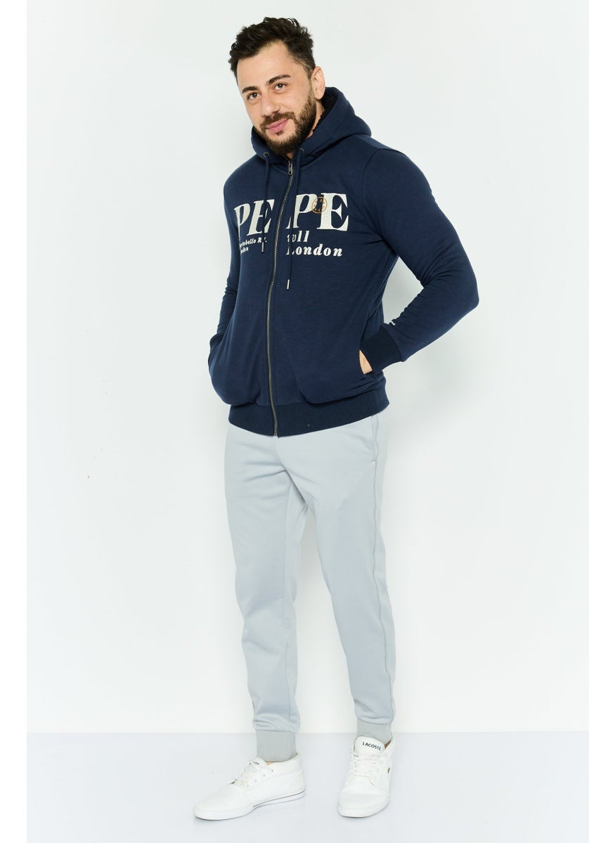Pepe Jeans Men Hooded Long Sleeve Embroidered Full Zip Sweatshirt, Navy  - Image 2