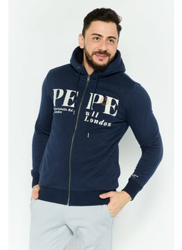 Pepe Jeans Men Hooded Long Sleeve Embroidered Full Zip Sweatshirt, Navy  - Image 1