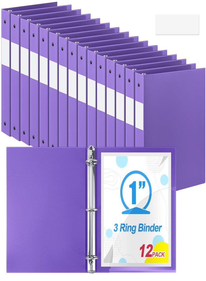 Skyygemm 12 Pack 1 Inch 3 Ring Plastic Binders, Bulk Flexible PP Binders for Classroom & School Supplies, Letter Size 8.5 x 11, Holds 240 Sheets with Interior Pocket (Purple) - Image 1