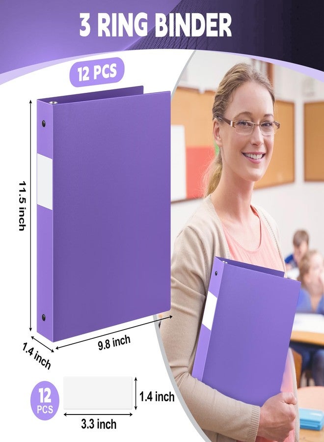 Skyygemm 12 Pack 1 Inch 3 Ring Plastic Binders, Bulk Flexible PP Binders for Classroom & School Supplies, Letter Size 8.5 x 11, Holds 240 Sheets with Interior Pocket (Purple) - Image 2