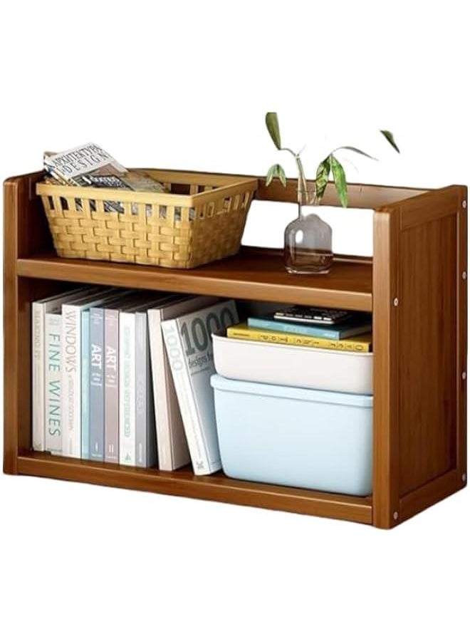 HOOKOR Wood Desktop Bookshelf, Expandable Free Standing Bookcase, Desktop Organizer Shelves, Mini Desktop Storage Rack, Book Tower for Books Magazine (Wood) 