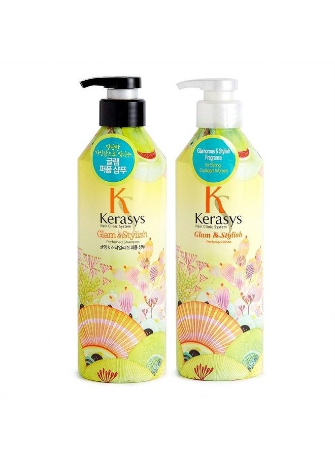 Kerasys Glam & Stylish Perfumed Shampoo 600ml and Conditioner 600ml Set (1 Shampoo+ 1 Conditioner) 