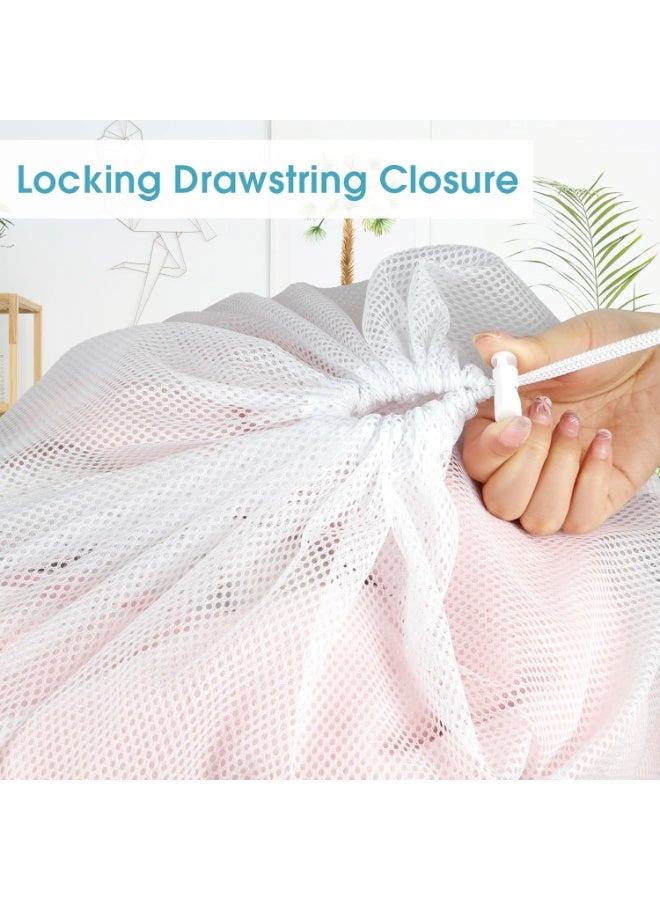 Amber Home 2 Pack Mesh Laundry Bags, 60x90 cm Sturdy Mesh Laundry Bag, Large Laundry Drawstring Bag for Washing Clothes Nylon Bag for College, Dorm, Travel, Family and Apartment Dwellers, White - Image 5