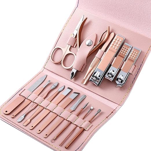 PARABRAHMA Stainless Steel Professional Manicure Set Nail Cutter For Women Nail Scissors Luxury Grooming Kit Manicure Pedicure Kit For Women Nail Acne Remover needle MultiColor 16 IN 1 Manicure Set - Image 1