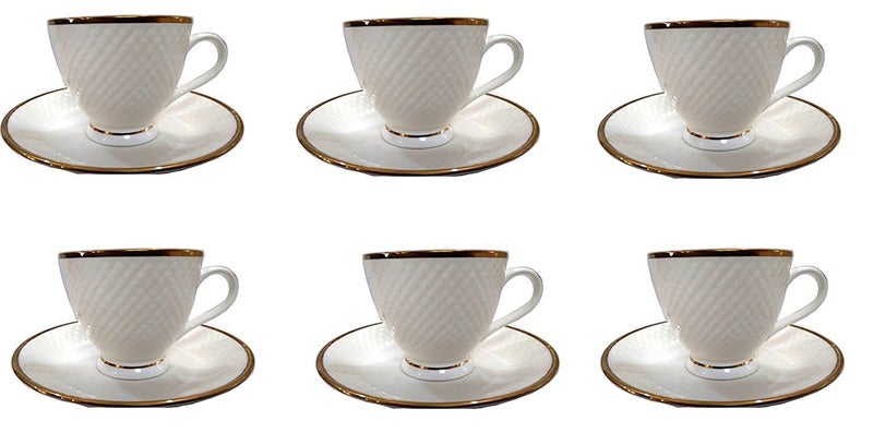 RAINCART Bone China Cup and Saucer - 6 Pieces, White, 180 ml - Image 2