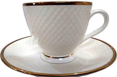 RAINCART Bone China Cup and Saucer - 6 Pieces, White, 180 ml - Image 1