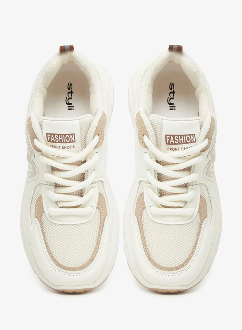 Styli Active  Chunky Sole Lace Up Sneakers for Women | Best Price UAE