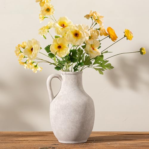 Vanselia Ceramic Flower Vase Home Decor Large White Rustic Table Flowers Vases Living Room Bedroom Plant Decorations Farmhouse Vintage for Kitchen Shelf Office Coffee Dining Desk House Women 10 Rustic - Image 1