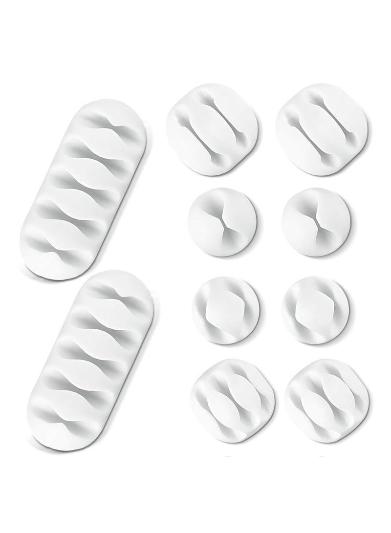 SYOSI Cable Holder Clips 10Pcs, Cable Clips Ties Straps10Pcs, Management Self Adhesive Cable Tidy Wire Clips, Desktop Wire Holder, Cord Organizer for Car, Office and Home Holder Cord Organiser -White - Image 2