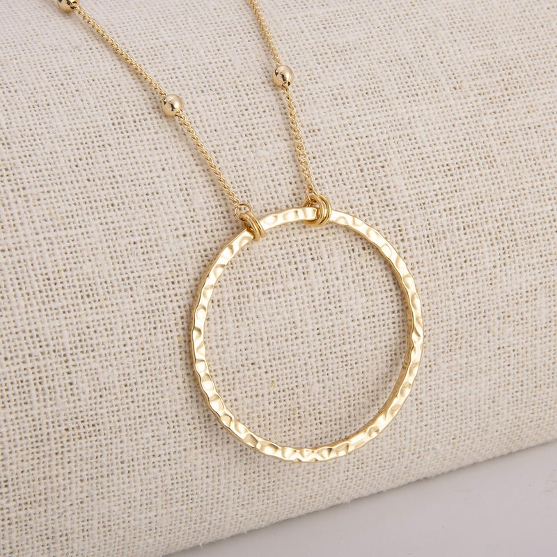 SOFYBJA 18K Gold Plated Circle Pendant Necklace Long Satellite Beaded Chain Jewelry for Women Dainty Hammered Karma Open Circle Charm Geometric Necklace - Image 5