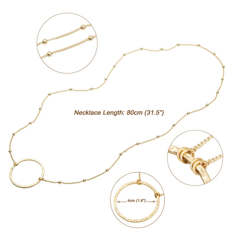 SOFYBJA 18K Gold Plated Circle Pendant Necklace Long Satellite Beaded Chain Jewelry for Women Dainty Hammered Karma Open Circle Charm Geometric Necklace - Image 3