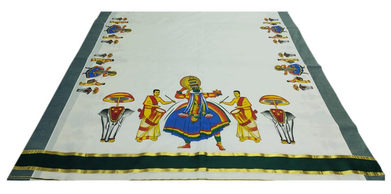 YETTALAN® Women’s Kuthampully Cotton Kerala Saree with Mural Print and Kunchalam Tassels | Traditional Kasavu Saree for Weddings Festivals Temple Visits & Cultural Functions (Kathakali) - Image 2