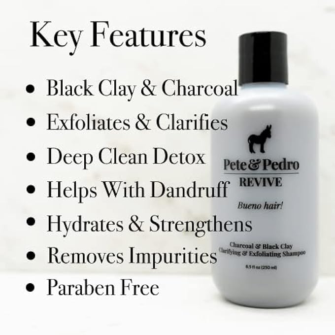 Pete & Pedro REVIVE  EXFOLIATING, DEEP-CLEANING, BLACK CLAY & CHARCOAL, HAIR & SCALP DETOX SHAMPOO | AS SEEN ON SHARK TANK, 8.5 OZ. - Image 3