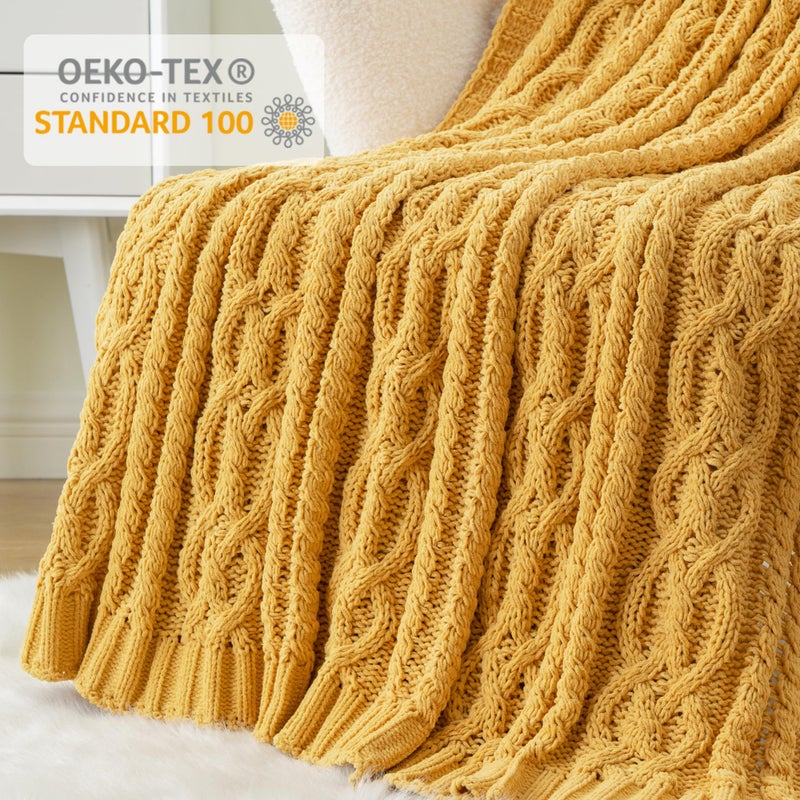 Battilo Mustard Yellow Throw Blanket 51"x67" Chenille Knitted Throw Blanket for Couch, Gold Throw Blankets for Home Decor, Summer Fall Decor Blanket - Image 5