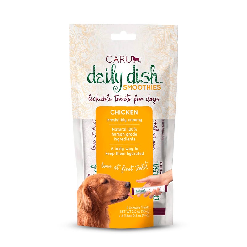 CARU - Daily Dish Smoothies - Lickable Chicken Dog Treat - 4 Pack - .5oz Tubes - Image 1