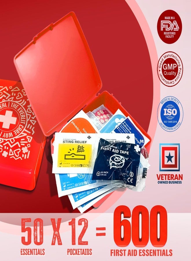 EVERLIT CARE EVERLIT Pocket-Aid Mini First Aid Kit | Compact, Portable Hard-Shell Cases of 50 Items | Cuts, Scrapes, Wound Care Essentials for Travel, Outdoor, School, Camping, Home, Office (12 Packs | 600 Pcs) - Image 4