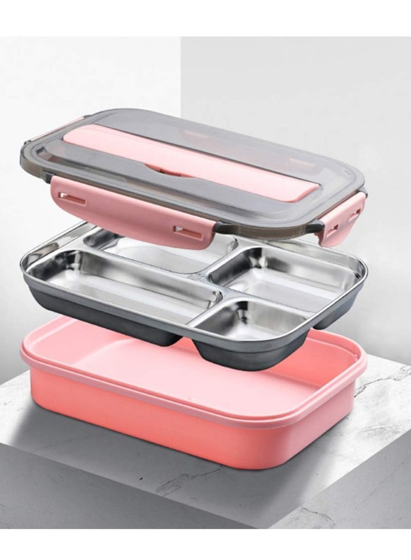 DubaiGallery Lunch Pack Box with Divider, Bento Box, Container with Lid, 4 Compartment Bento Box, Square Lunch Box, Thermal Lunch Box, Student Stainless Steel Lunch Box with Large Cap (Pink) - Image 2