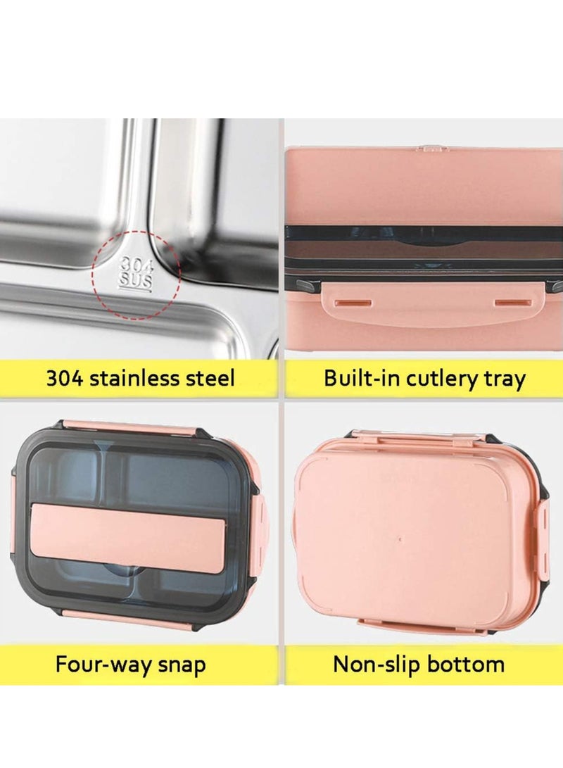 DubaiGallery Lunch Pack Box with Divider, Bento Box, Container with Lid, 4 Compartment Bento Box, Square Lunch Box, Thermal Lunch Box, Student Stainless Steel Lunch Box with Large Cap (Pink) - Image 3