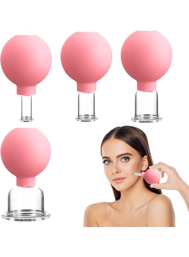 4-Piece Glass Massage Cupping Set with Suction Balls – Fireless Vacuum Cupping Therapy – Strong Suction Power for Tension Relief & Cellulite Reduction – Pink. - Image 1
