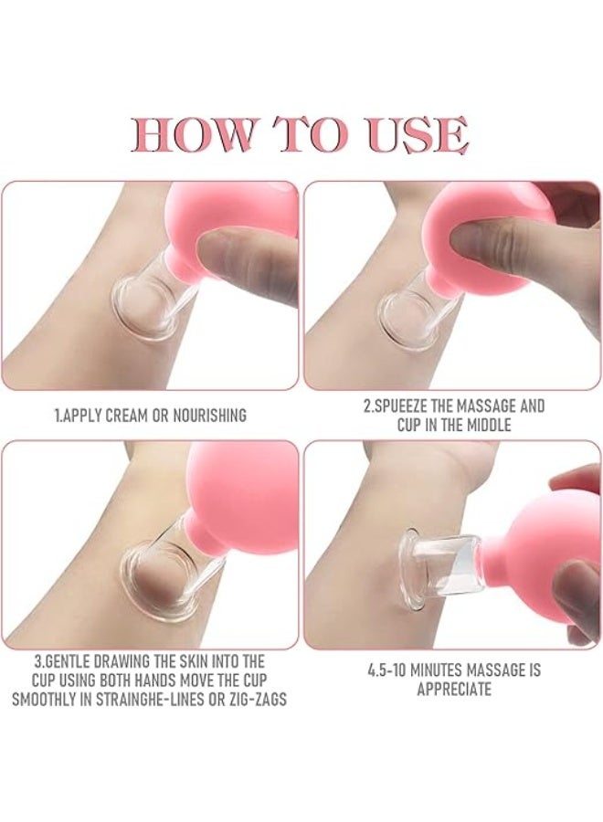4-Piece Glass Massage Cupping Set with Suction Balls – Fireless Vacuum Cupping Therapy – Strong Suction Power for Tension Relief & Cellulite Reduction – Pink. - Image 3