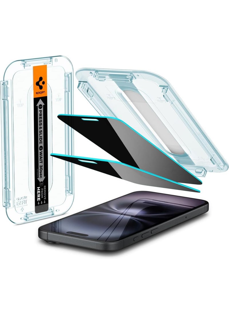 Spigen - Glastr Ez Fit [PRIVACY] for iPhone 16 / iPhone15 Privacy Screen Protector Premium Tempered Glass with Auto Align Technology - 2 Pack - Image 1