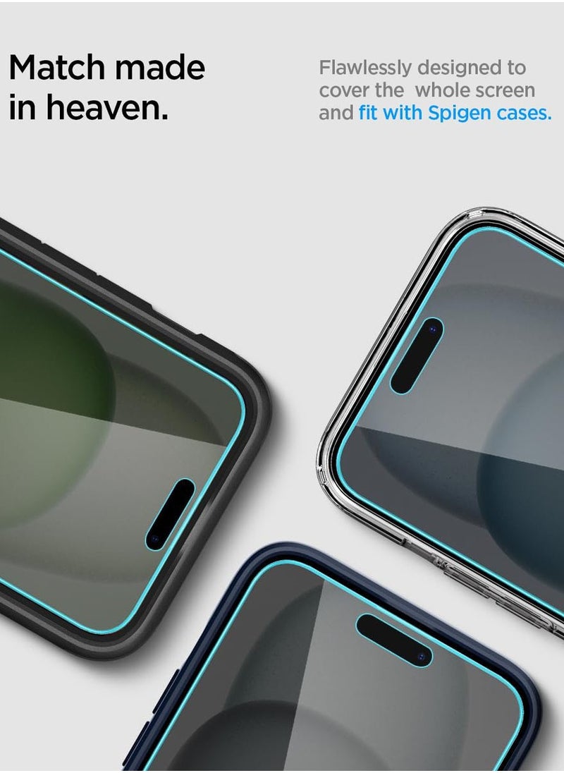 Spigen - Glastr Ez Fit [PRIVACY] for iPhone 16 / iPhone15 Privacy Screen Protector Premium Tempered Glass with Auto Align Technology - 2 Pack - Image 1