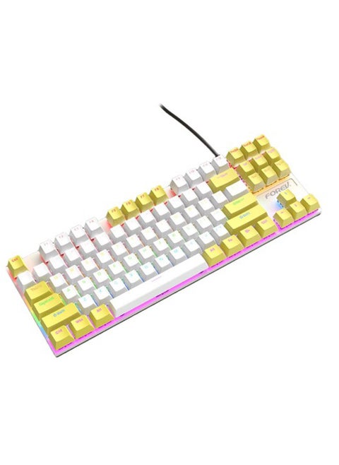 لوحة مفاتيح ميكانيكية للألعاب FV-Q301 Rainbow TKL – مفتاح أزرق – 87 مفتاح – أبيض أصفر