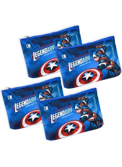 Kuber Industries Kuber Industries Pack of 4 Pencil Pouch | Square Stationary Pouch | Pen-Pencil Box for Kids | School Geometry Pouch | Pencil Utility Bag | Zipper Pencil Organizer | Marvel Captain America | Royal Blue  - Image 1