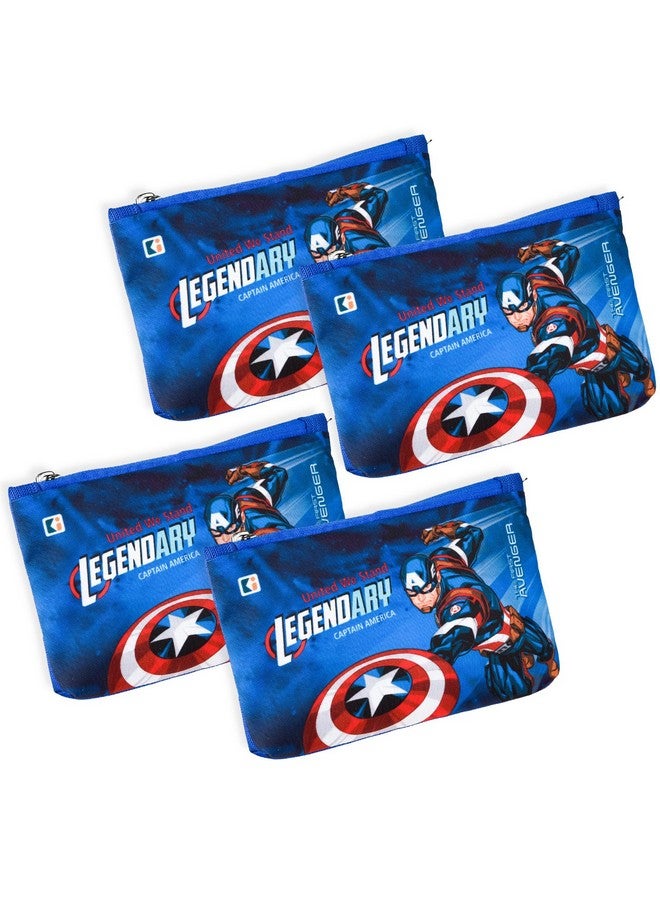 Kuber Industries Kuber Industries Pack of 4 Pencil Pouch | Square Stationary Pouch | Pen-Pencil Box for Kids | School Geometry Pouch | Pencil Utility Bag | Zipper Pencil Organizer | Marvel Captain America | Royal Blue  - Image 1