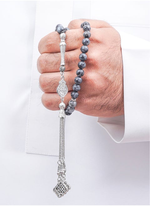 Prayer Beads (Misbah ) with metal Parts and Labradorite Stone | 8 MM Beads - 45 Pcs |Gandeel Writing 5