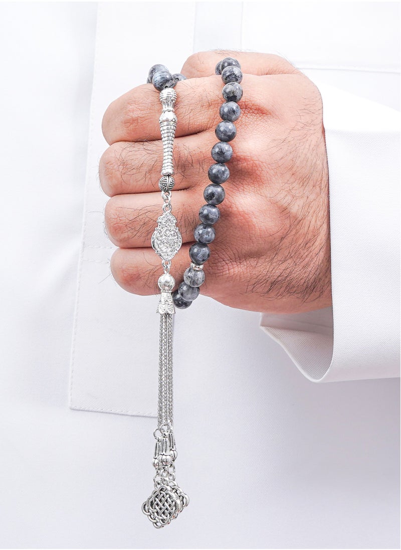 Subhati - Prayer Beads (Misbah ) with metal Parts and Labradorite Stone | 8 MM Beads - 45 Pcs |Gandeel Writing 5 - Image 1