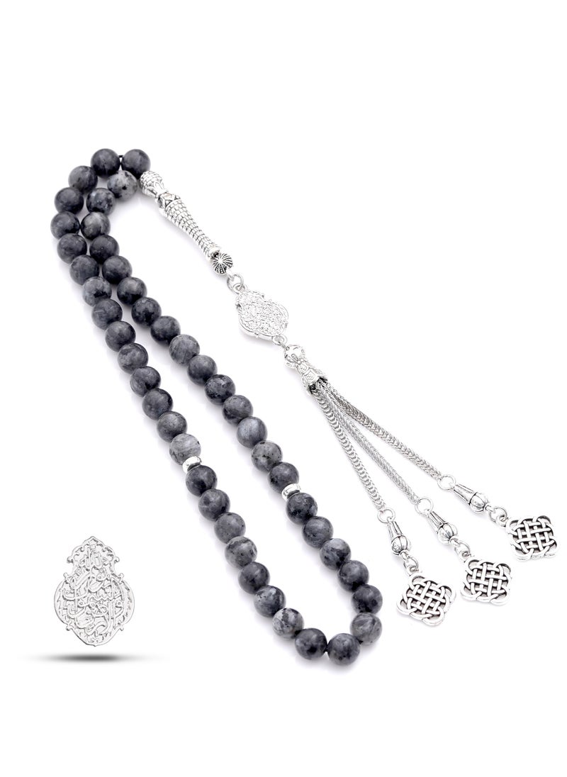 Subhati - Prayer Beads (Misbah ) with metal Parts and Labradorite Stone | 8 MM Beads - 45 Pcs |Gandeel Writing 5 - Image 1