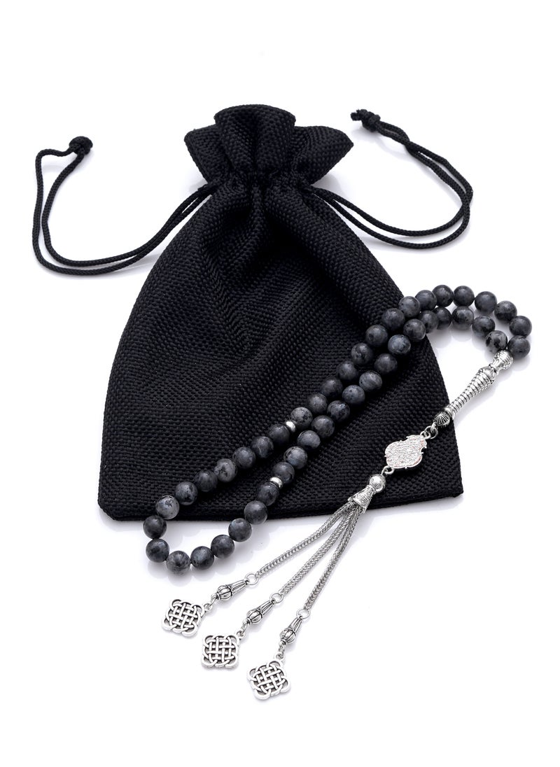 Subhati - Prayer Beads (Misbah ) with metal Parts and Labradorite Stone | 8 MM Beads - 45 Pcs |Gandeel Writing 5 - Image 1