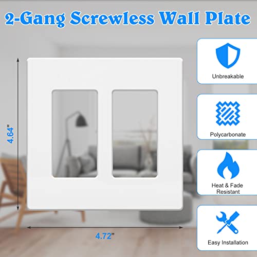 Anteer 2-Gang Screwless Wall Plate Double Decorator Outlet Covers for electrical outlets,light switch,Hidden Screw Face Plates Size 4.72”x4.64” (2-Pack) - Image 5