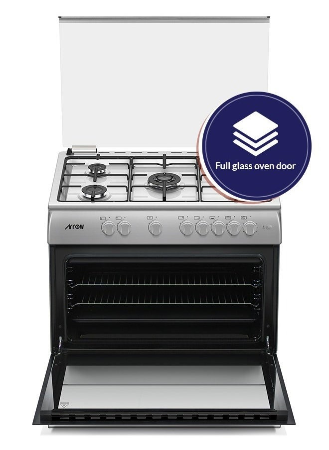 Arrow 5 Burners Gas Cooker, Size 90X60 CM | Full Sabaf Burners | Warming Cabinet | Silver Color| Full Saftey Cooker | Stainless Steel Material | Model Name: RO-9060GSKS  - Image 4
