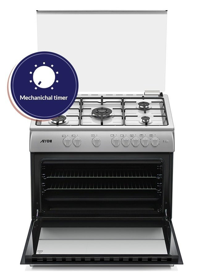 Arrow 5 Burners Gas Cooker, Size 90X60 CM | Full Sabaf Burners | Warming Cabinet | Silver Color| Full Saftey Cooker | Stainless Steel Material | Model Name: RO-9060GSKS  - Image 5