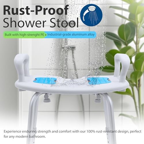 KosmoCare Crest Series Shower Bench with Height Adjustable, Tool-Free Assembly Shower Chair with Anti-Slip Rubber Tips for Safety of Seniors & Elderly - with Armrest - Image 4