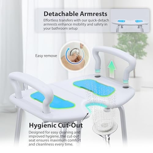 KosmoCare Crest Series Shower Bench with Height Adjustable, Tool-Free Assembly Shower Chair with Anti-Slip Rubber Tips for Safety of Seniors & Elderly - with Armrest - Image 2
