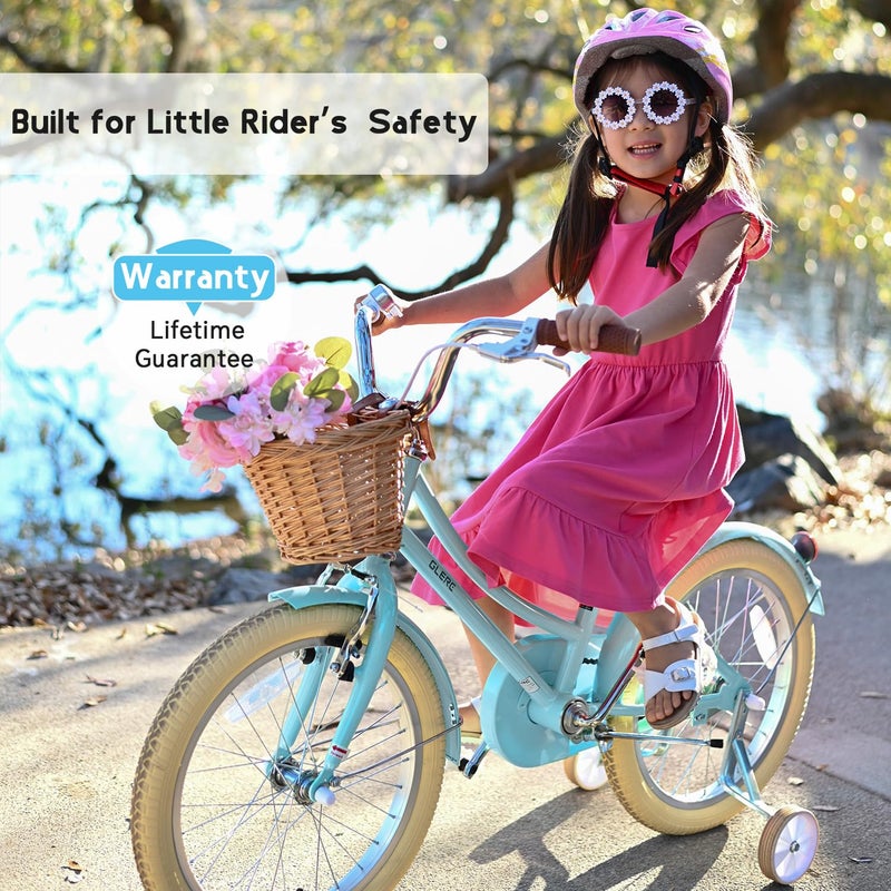 Glerc â€ŽLittle Molly 12 Inch Kids Bike, Retro Cruiser Girls Bicycle for Children Ages 2-4 Years Old, Toddler Bike with Wicker Basket & Training Wheels, Blue - Image 5