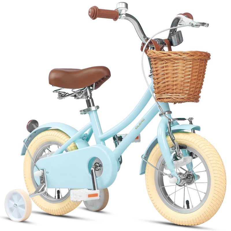 Glerc â€ŽLittle Molly 12 Inch Kids Bike, Retro Cruiser Girls Bicycle for Children Ages 2-4 Years Old, Toddler Bike with Wicker Basket & Training Wheels, Blue - Image 1