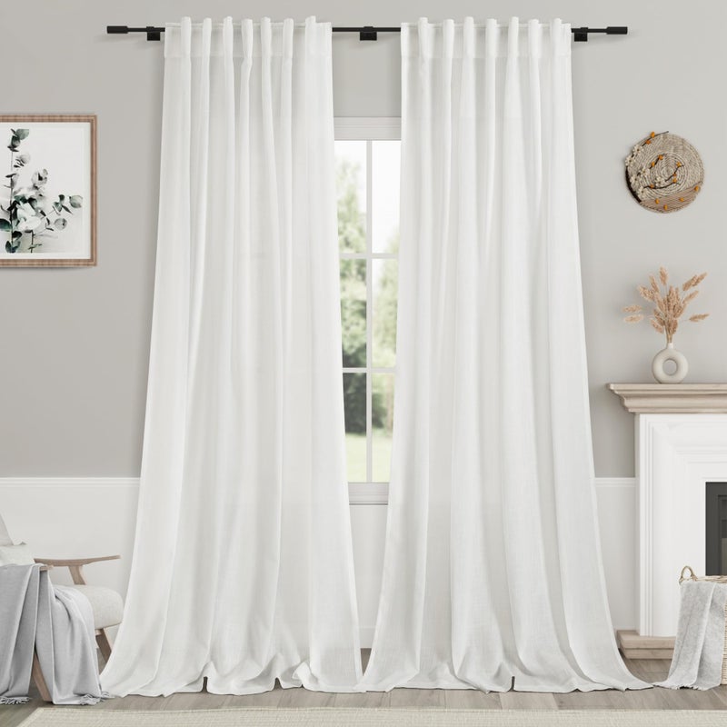 Nanspring Off White Linen Curtains 63 inches Long for Bedroom Back Tab Sheer White Curtains Modern Farmhouse Coastal Decor Cotton Textured Gauze Curtain for Bathroom 2 Panel Set 52x63 - Image 1