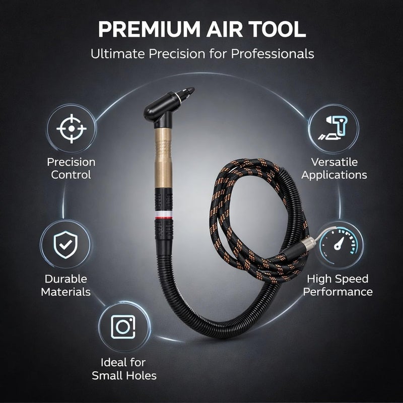 Air Micro Die Grinder Kit, 23500rpm, Elbow Pneumatic Grinding Pencil - High Wear Resistance, Versatile Polishing and Deburring Tool, Ideal for Deep and Narrow Spaces - Image 4