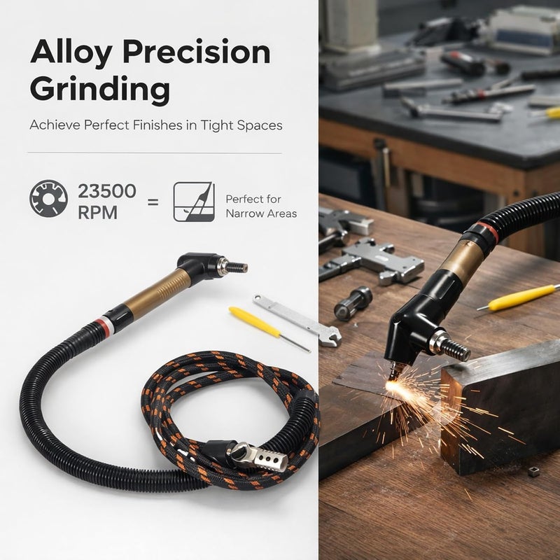 Air Micro Die Grinder Kit, 23500rpm, Elbow Pneumatic Grinding Pencil - High Wear Resistance, Versatile Polishing and Deburring Tool, Ideal for Deep and Narrow Spaces - Image 3