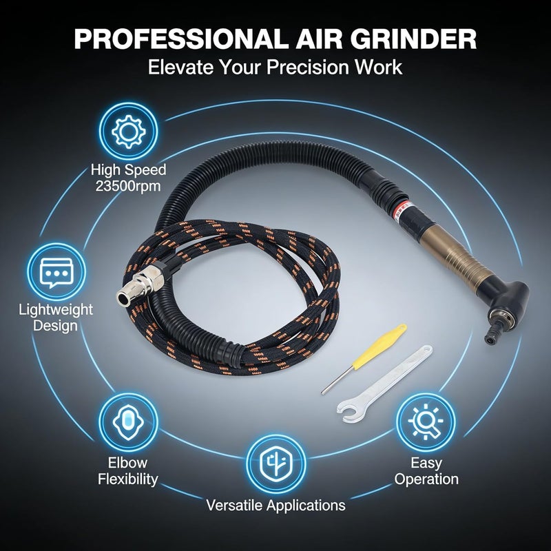 Air Micro Die Grinder Kit, 23500rpm, Elbow Pneumatic Grinding Pencil - High Wear Resistance, Versatile Polishing and Deburring Tool, Ideal for Deep and Narrow Spaces - Image 5