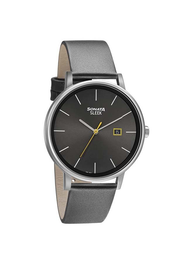 سوناتا ساعة يد جلدية دائرية بعقارب  -  مم - أسود - Image 1
