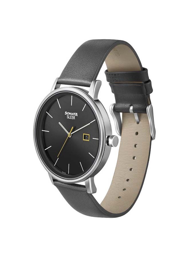 سوناتا ساعة يد جلدية دائرية بعقارب  -  مم - أسود - Image 2