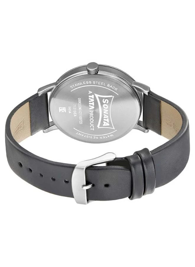 Sonata Round Shape Leather Band Analog Wrist Watch 7131SL05 - 42 mm - Black